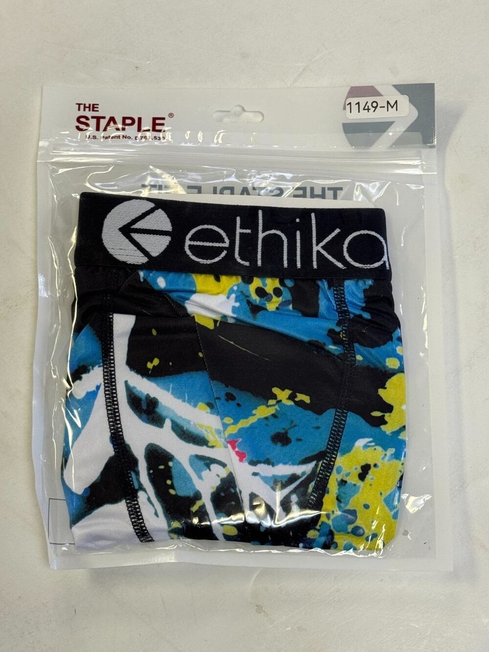 Ethika The Staple Boxer Briefs Mens Medium Blue Yellow Black Splatter NEW Sealed